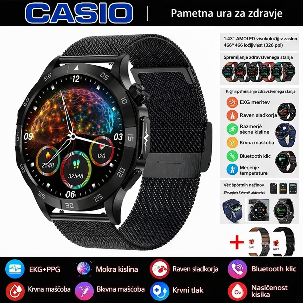 Pametna ura CASIO za zdravje – merjenje EKG in PPG, spremljanje ravni sladkorja v krvi, maščob v krvi in ​​sečne kisline