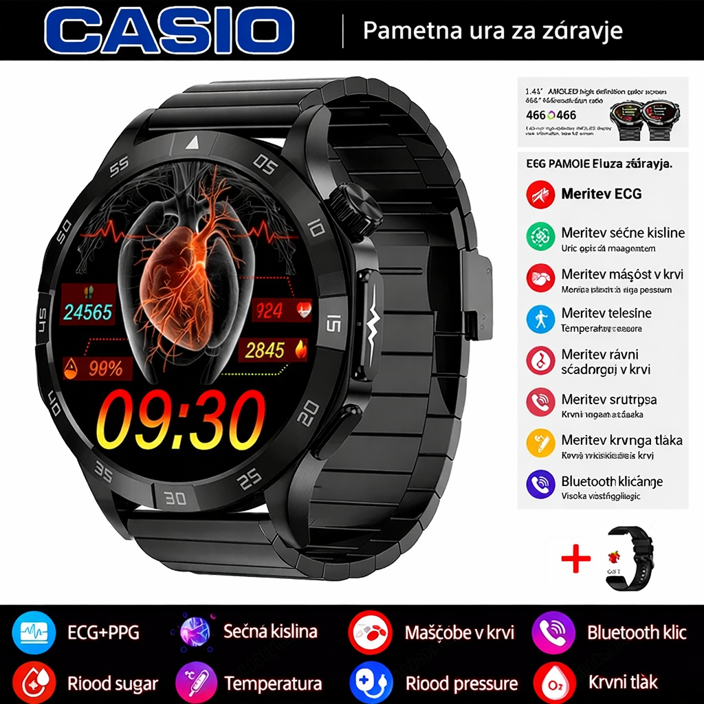 Pametna ura CASIO za zdravje – merjenje EKG in PPG, spremljanje ravni sladkorja v krvi, maščob v krvi in ​​sečne kisline
