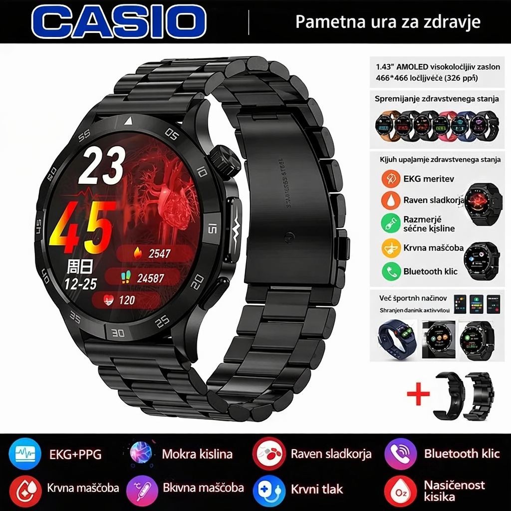 Pametna ura CASIO za zdravje – merjenje EKG in PPG, spremljanje ravni sladkorja v krvi, maščob v krvi in ​​sečne kisline