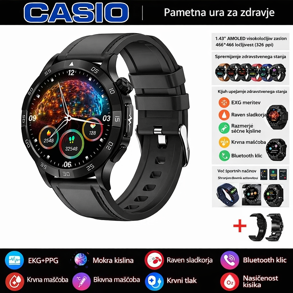 Pametna ura CASIO za zdravje – merjenje EKG in PPG, spremljanje ravni sladkorja v krvi, maščob v krvi in ​​sečne kisline