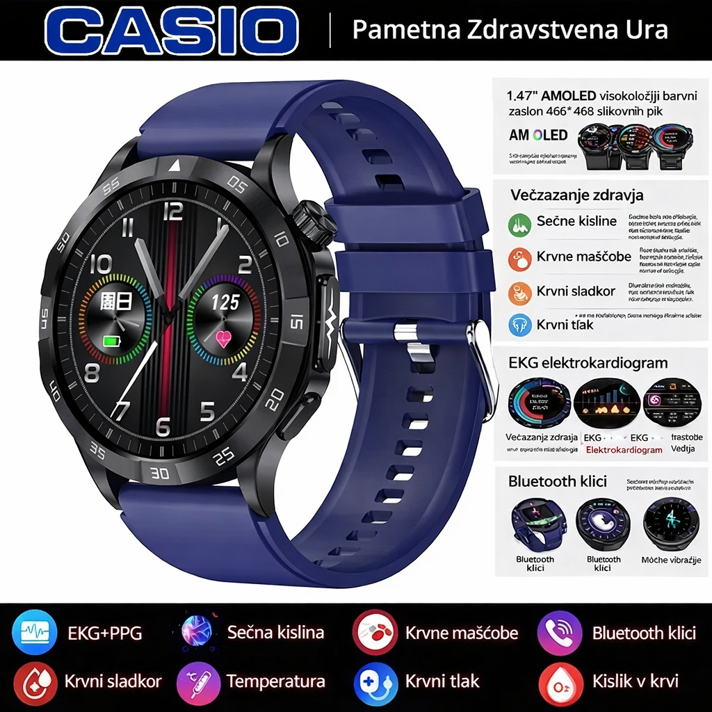 Pametna ura CASIO za zdravje – merjenje EKG in PPG, spremljanje ravni sladkorja v krvi, maščob v krvi in ​​sečne kisline