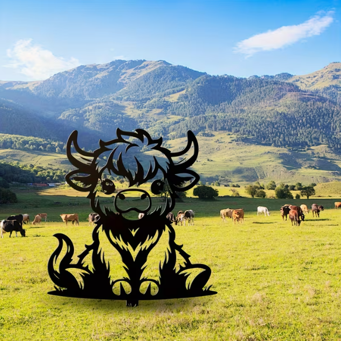 🐂 Highland Cow Garden Stake