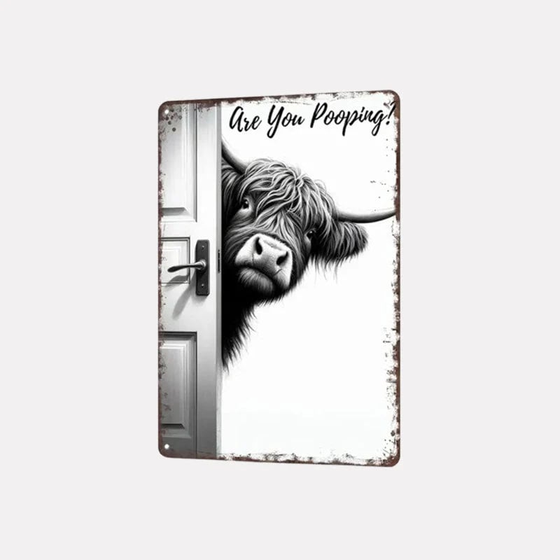 🔥Last Day 49% OFF - 🐄 The Cheeky Visitor: Vintage Highland Cow Sign