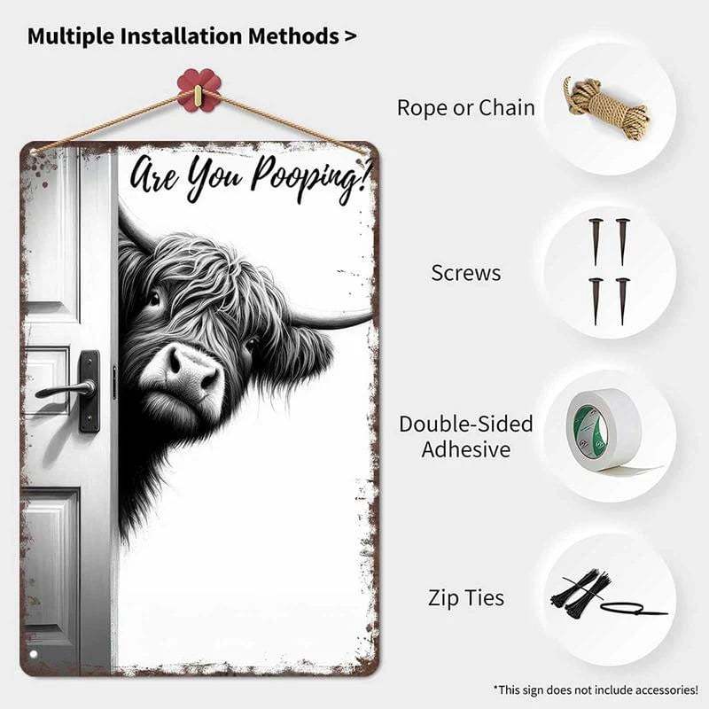 🔥Last Day 49% OFF - 🐄 The Cheeky Visitor: Vintage Highland Cow Sign