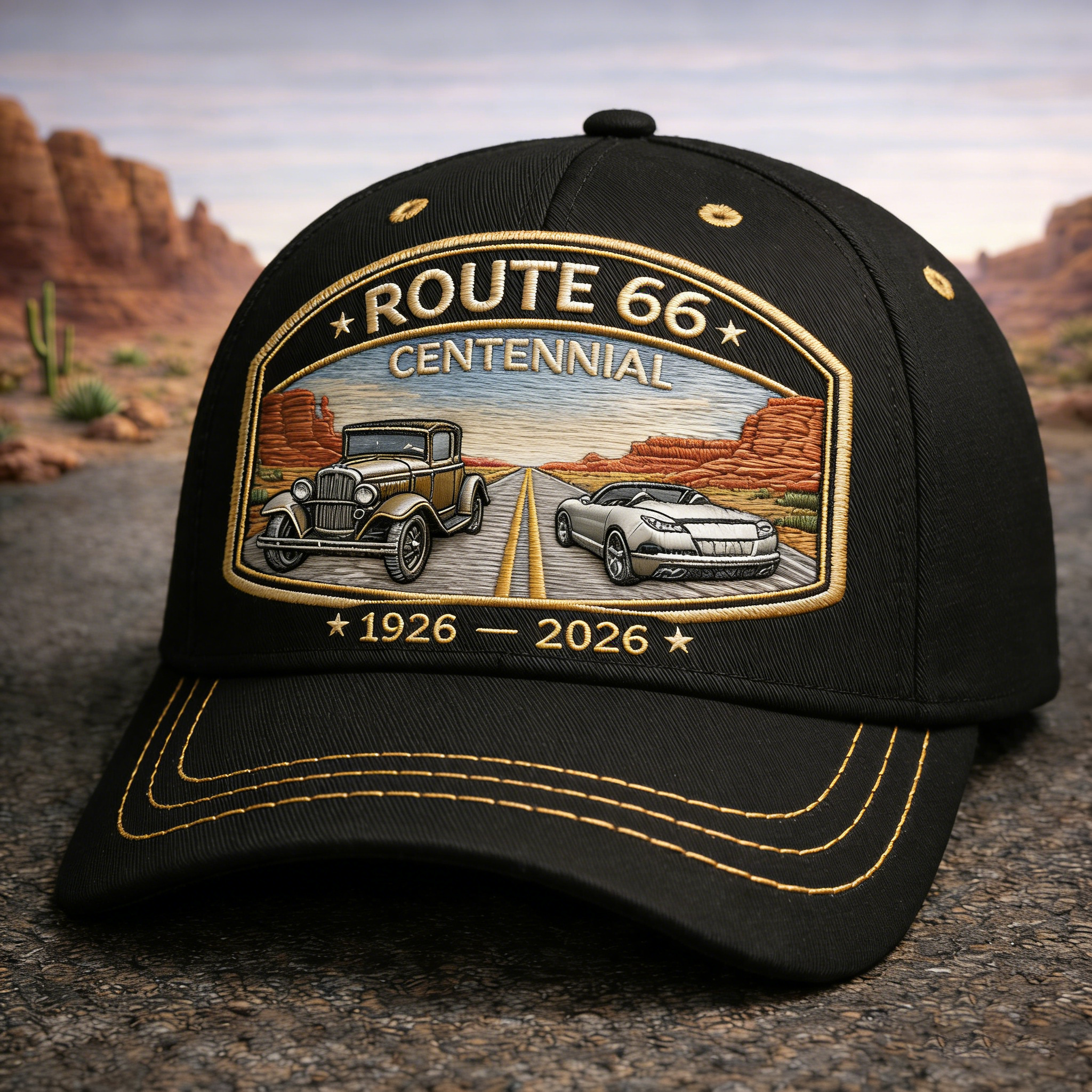 Route 66 Centennial Embroidered Baseball Cap (1926–2026) – The Mother Road
