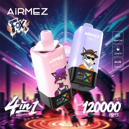 Airmez Fox 120000 Puff 4-in-1 Disposable Vape - 120k Puffs, 4 Unique Flavors, Rechargeable