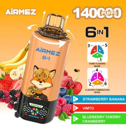 Airmez FOX 6 IN 1 140000 Puffs Disposable Vape – Rechargeable, 6 Flavors, Mesh Coil Technology