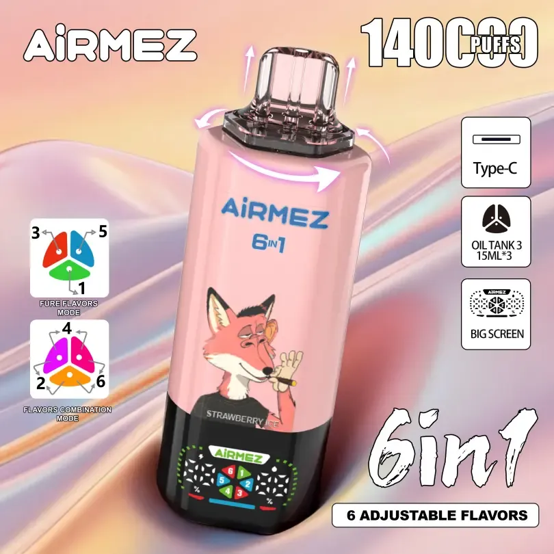 Airmez FOX 6 IN 1 140000 Puffs Disposable Vape – Rechargeable, 6 Flavors, Mesh Coil Technology