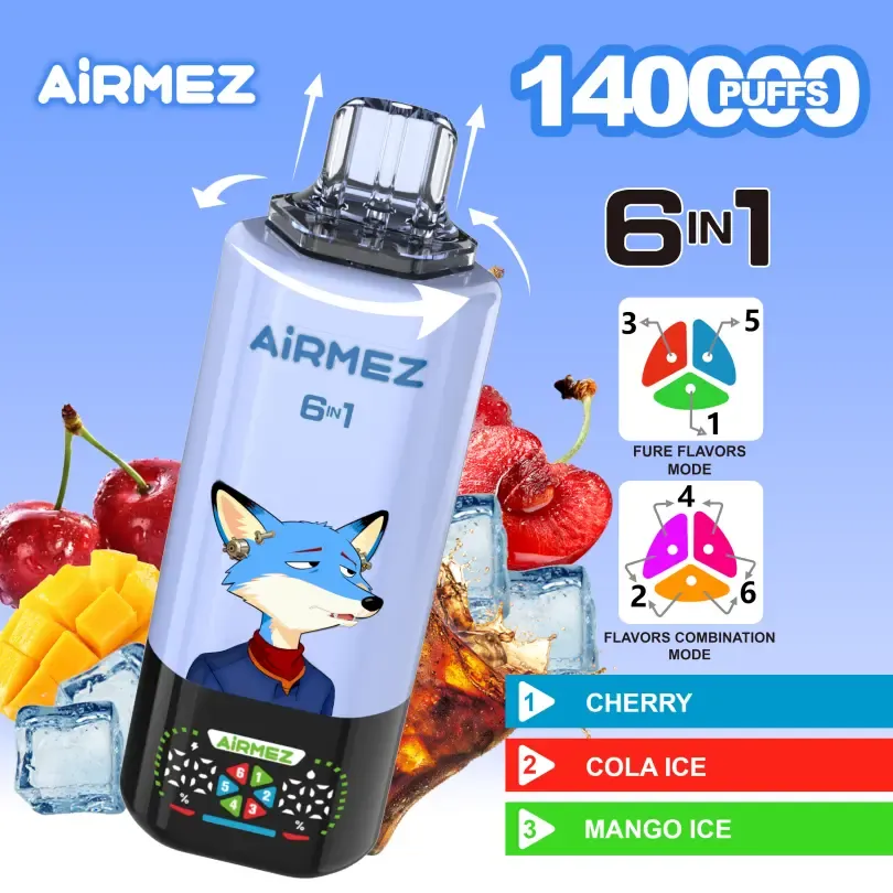 Airmez FOX 6 IN 1 140000 Puffs Disposable Vape – Rechargeable, 6 Flavors, Mesh Coil Technology