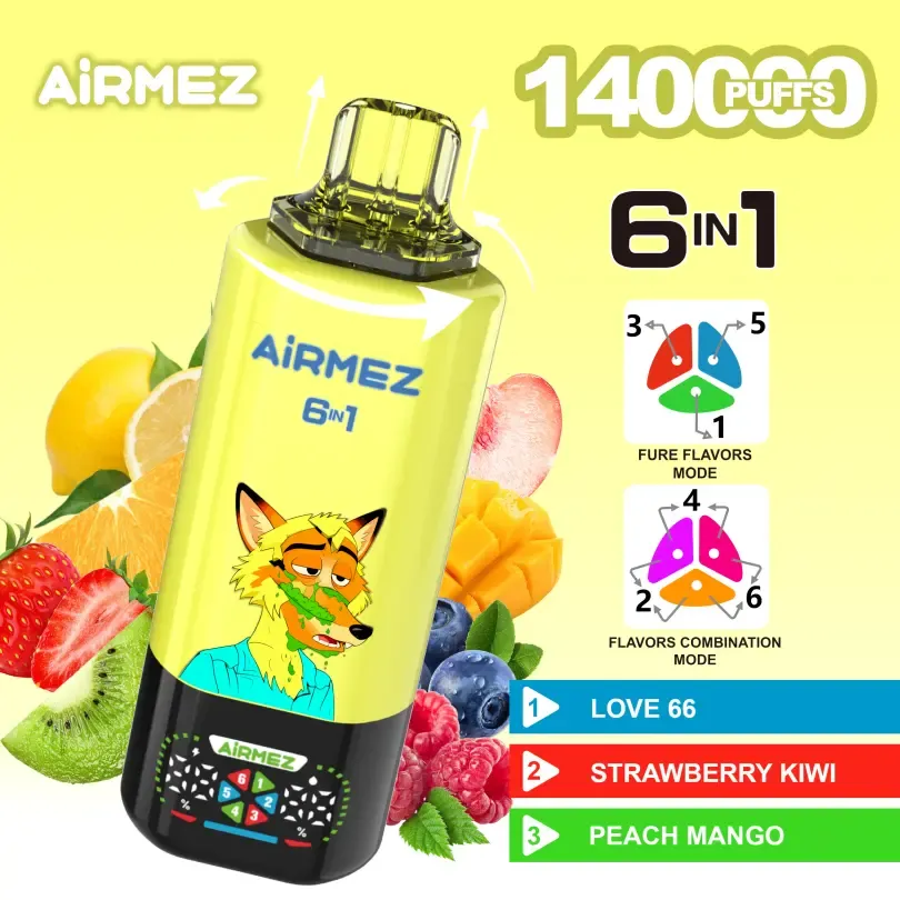 Airmez FOX 6 IN 1 140000 Puffs Disposable Vape – Rechargeable, 6 Flavors, Mesh Coil Technology
