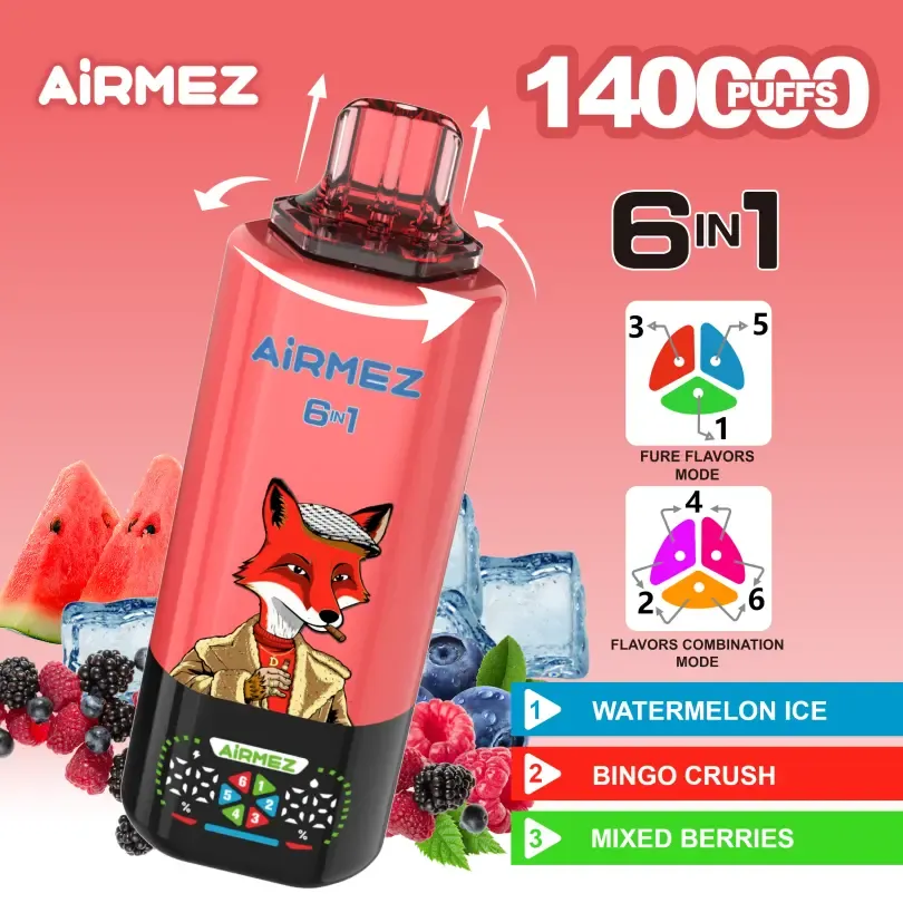Airmez FOX 6 IN 1 140000 Puffs Disposable Vape – Rechargeable, 6 Flavors, Mesh Coil Technology