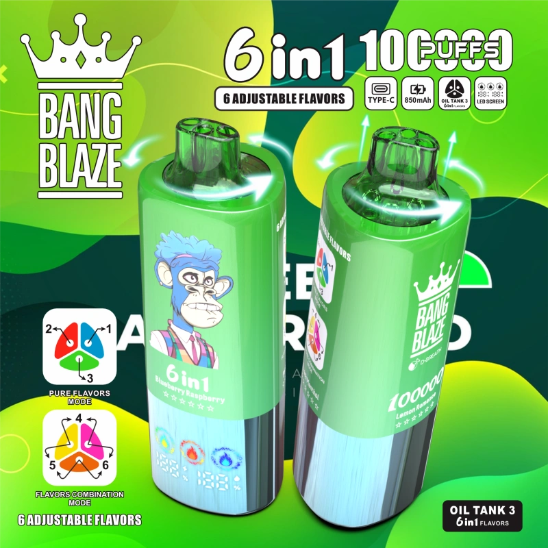 Bang Blaze 100K Puffs 6-in-1 Flavors Disposable Vape – 850mAh Rechargeable, Triple Mesh Coil, LED Display, Type-C Charging