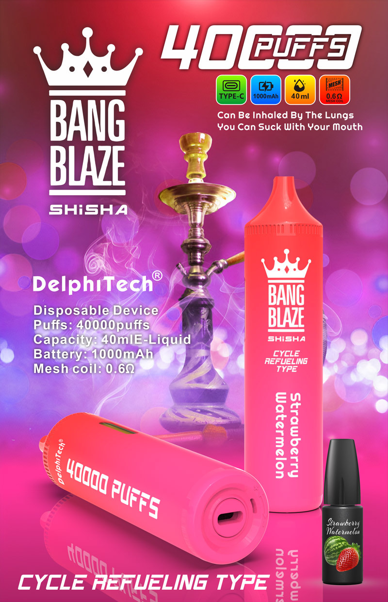 BANG BLAZE SHISHA 40000 Puffs – Rechargeable Low Nicotine Disposable Vape, 40mL E-Liquid, 1000mAh, Wholesale Bulk Buy
