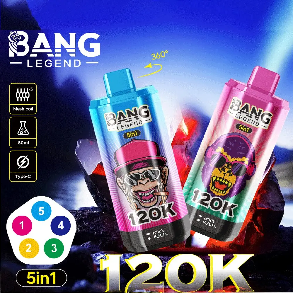 BANG LEGEND 120000 Puffs 5-in-1 Disposable Vape – 40mL E-liquid, Rechargeable, Low Nicotine, Bulk Buy Available