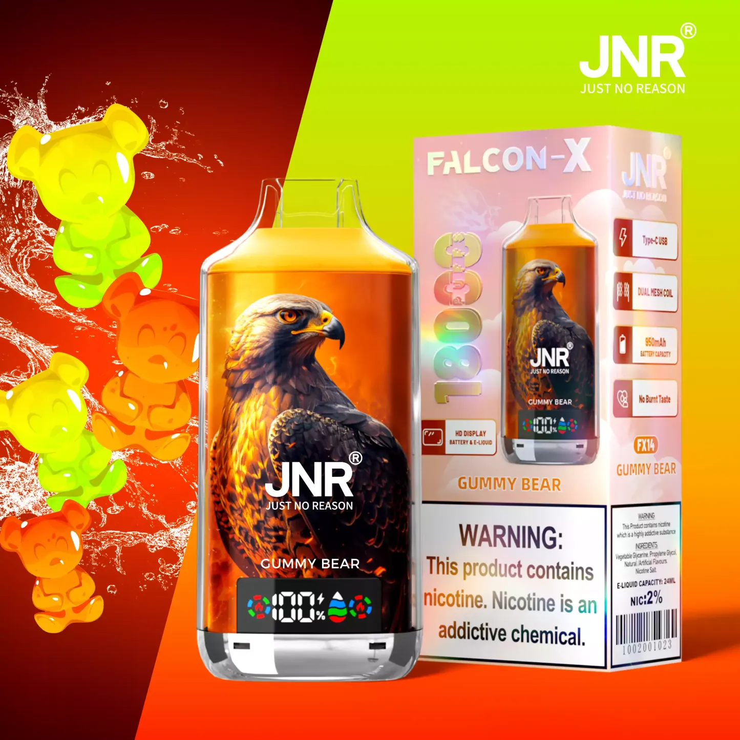 JNR Falcon X 18000 Puffs Disposable Vape – 12 Flavors | Duty-free EU Shipping & COD