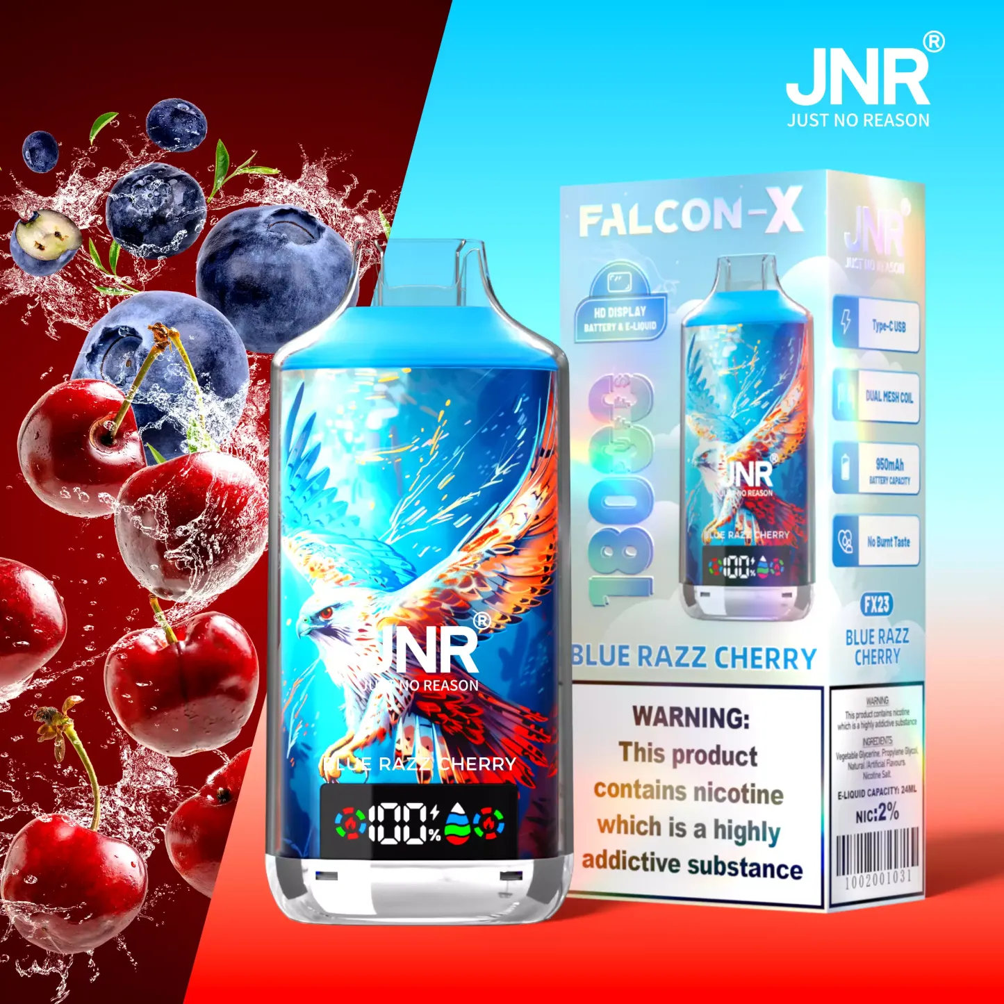 JNR Falcon X 18000 Puffs Disposable Vape – 12 Flavors | Duty-free EU Shipping & COD