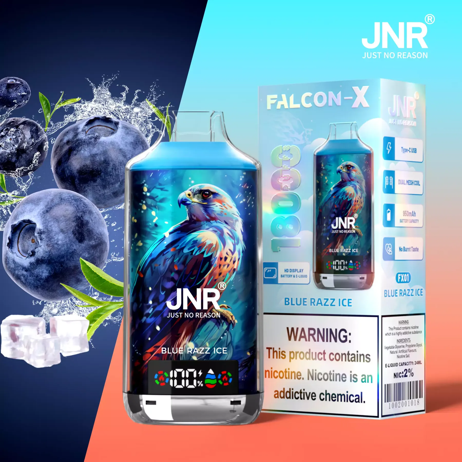 JNR Falcon X 18000 Puffs Disposable Vape – 12 Flavors | Duty-free EU Shipping & COD