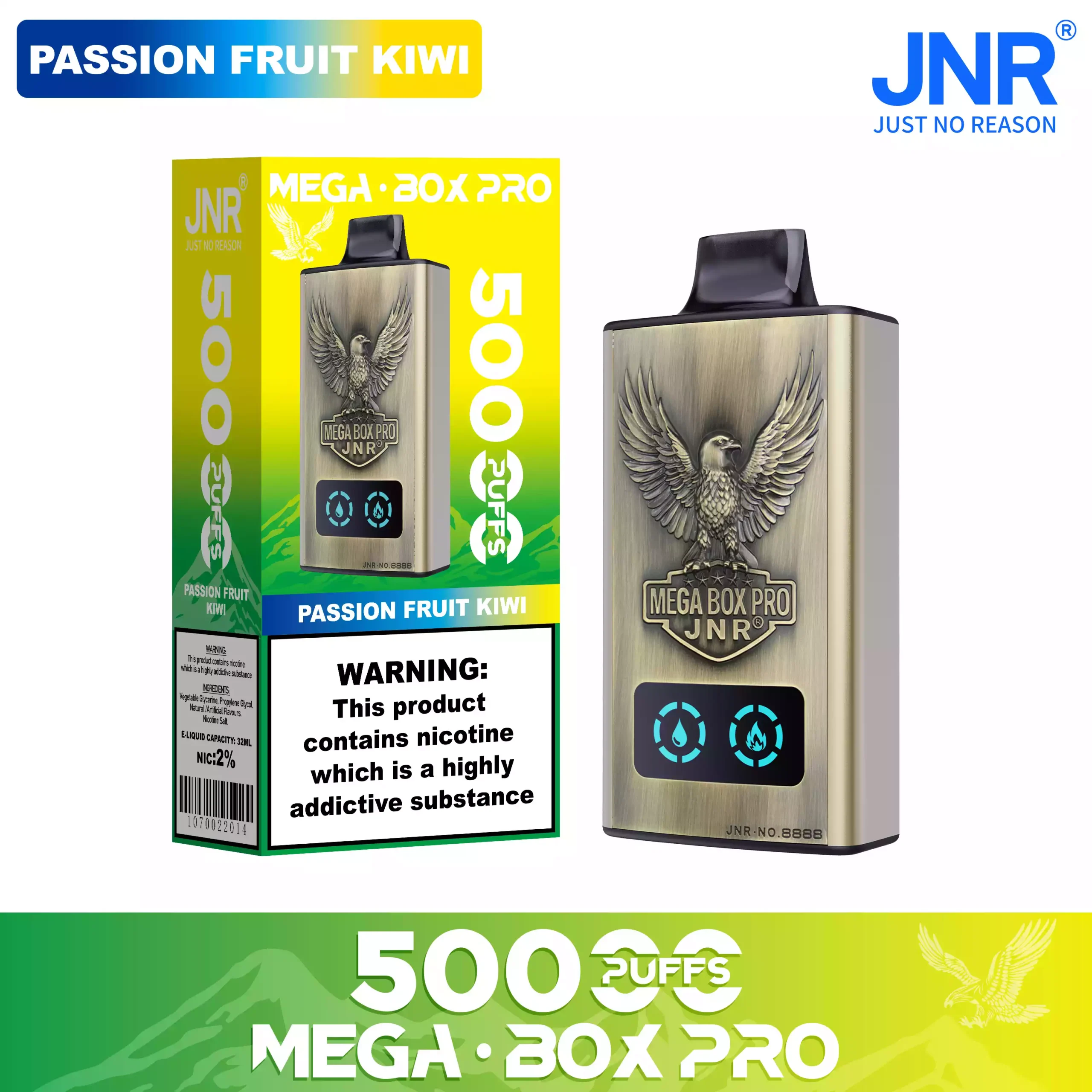 JNR Mega Box Pro 50000 Puffs – 32ml, Rechargeable, Dual Mesh Coil, Type-C Charging, Available in Multiple Flavors and Nicotine Strengths