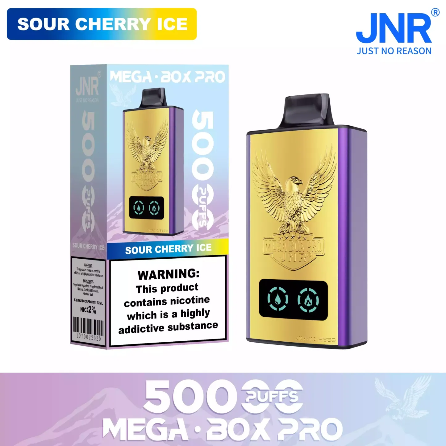 JNR Mega Box Pro 50000 Puffs – 32ml, Rechargeable, Dual Mesh Coil, Type-C Charging, Available in Multiple Flavors and Nicotine Strengths