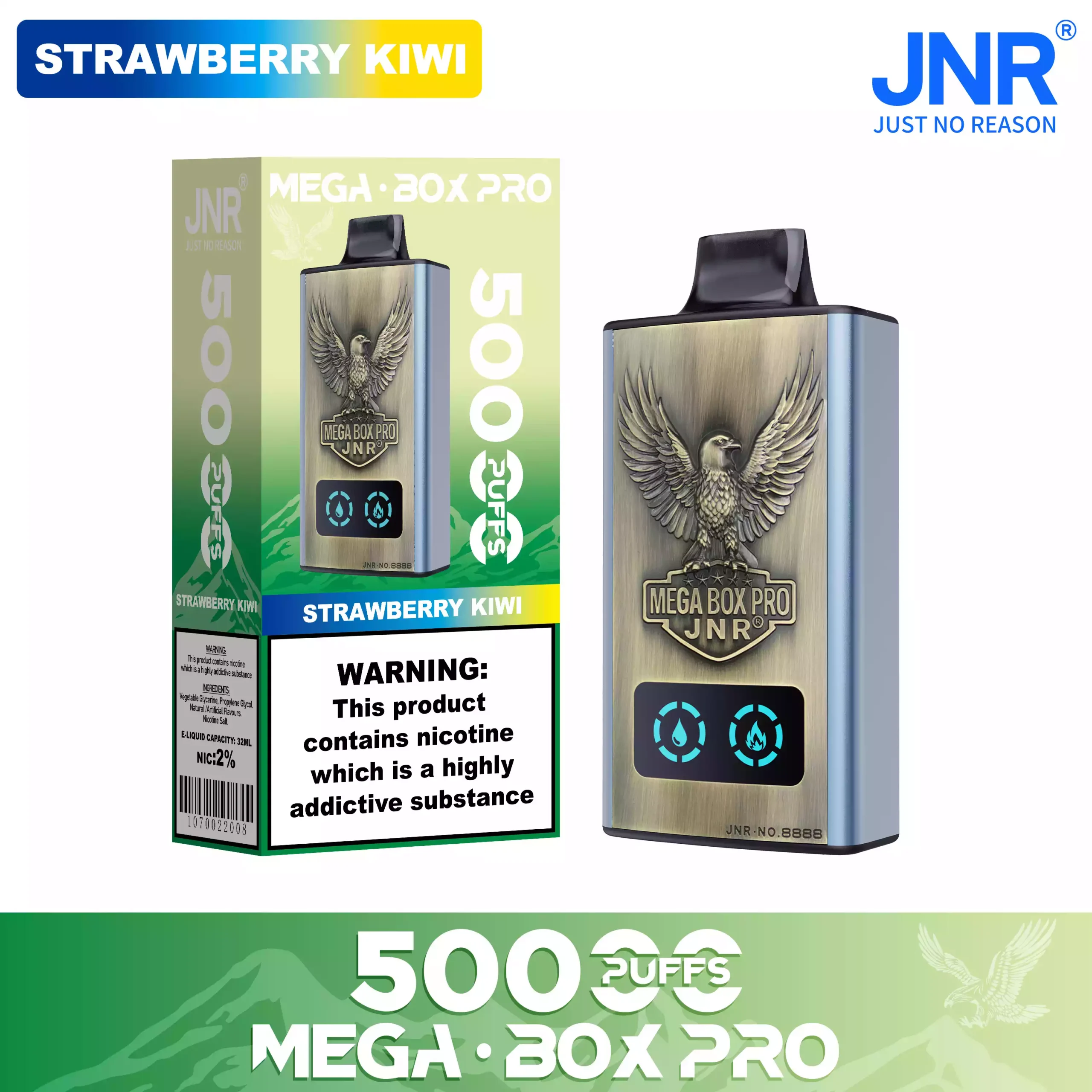 JNR Mega Box Pro 50000 Puffs – 32ml, Rechargeable, Dual Mesh Coil, Type-C Charging, Available in Multiple Flavors and Nicotine Strengths