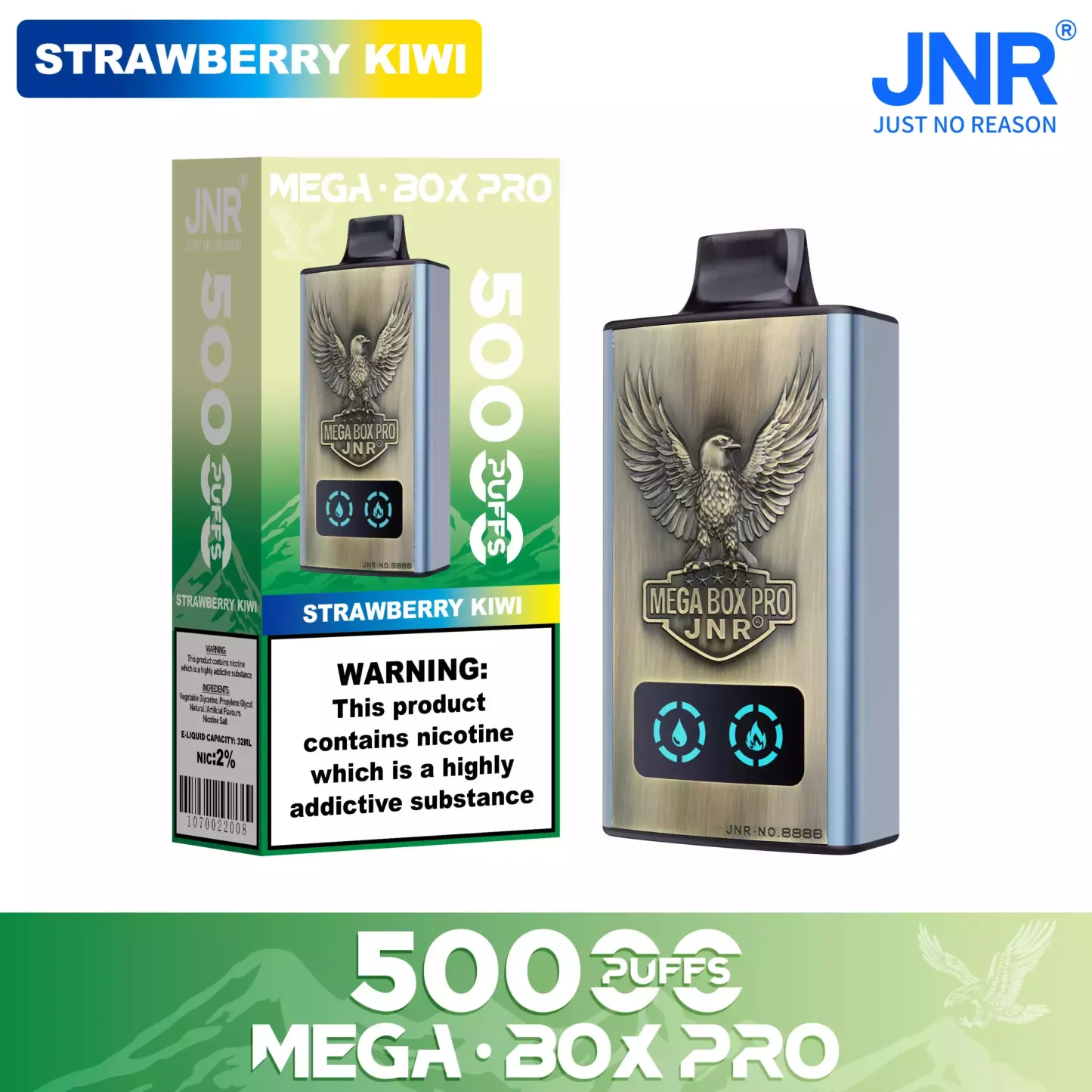 JNR Mega Box Pro 50000 Puffs – 32ml, Rechargeable, Dual Mesh Coil, Type-C Charging, Available in Multiple Flavors and Nicotine Strengths