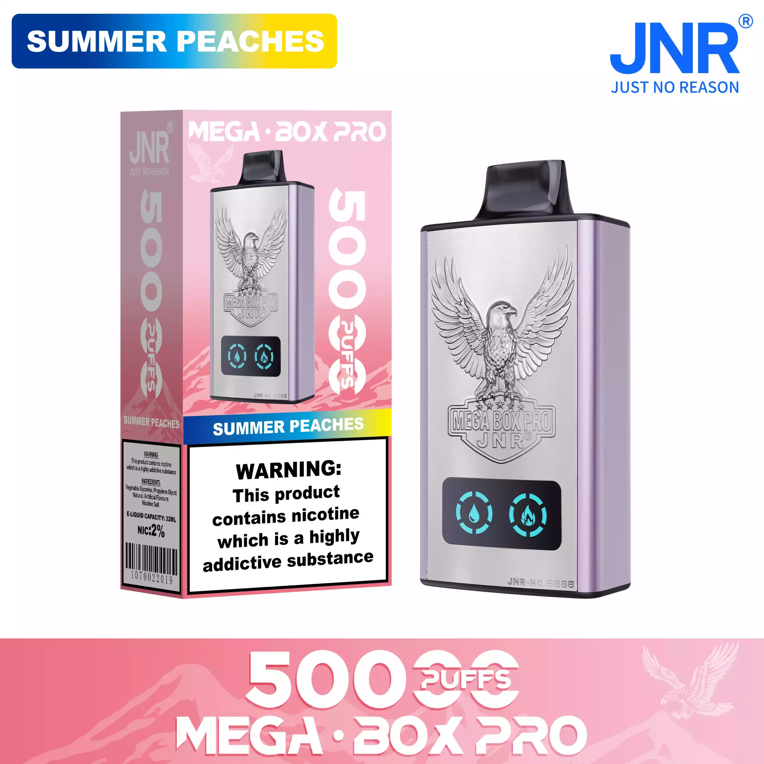 JNR Mega Box Pro 50000 Puffs – 32ml, Rechargeable, Dual Mesh Coil, Type-C Charging, Available in Multiple Flavors and Nicotine Strengths
