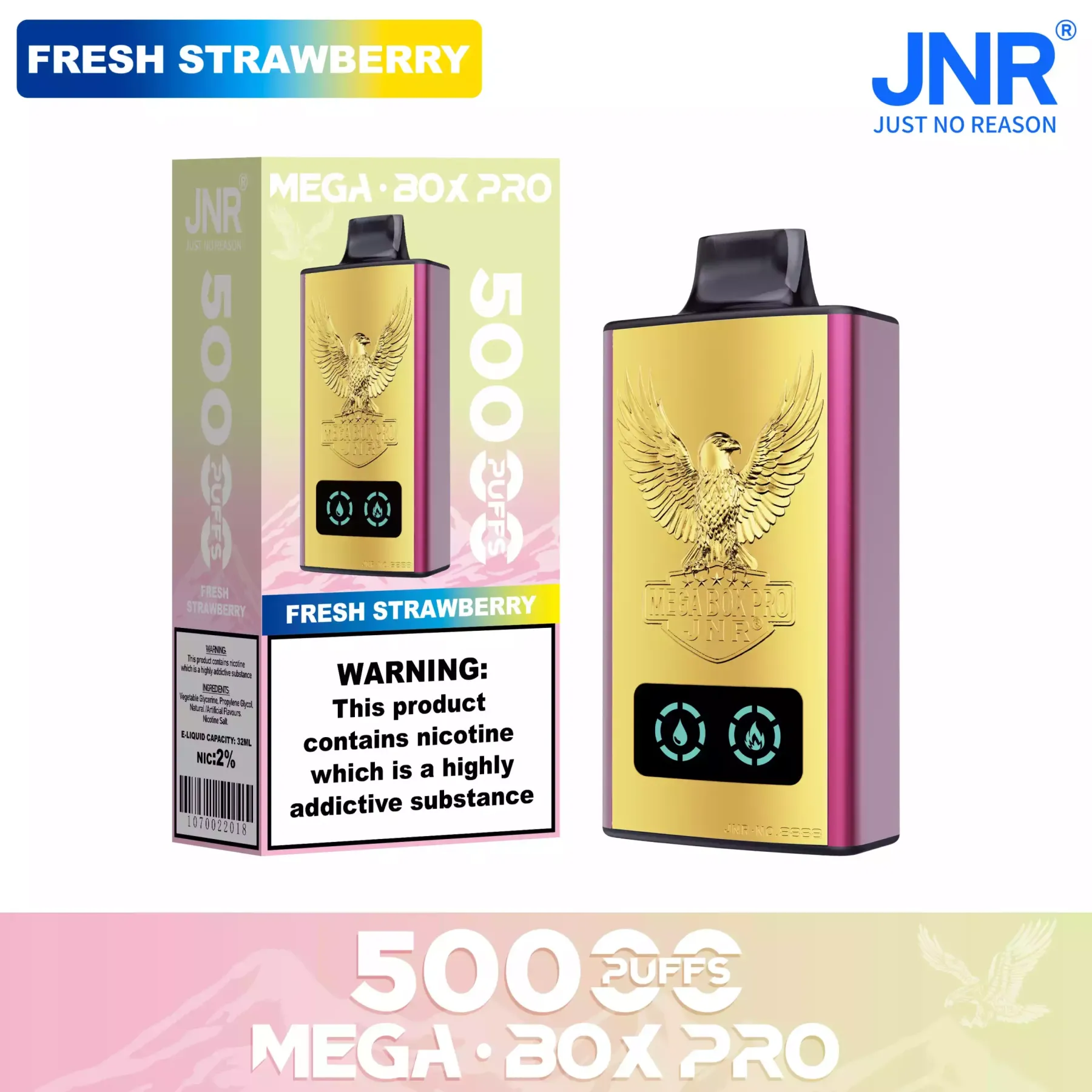 JNR Mega Box Pro 50000 Puffs – 32ml, Rechargeable, Dual Mesh Coil, Type-C Charging, Available in Multiple Flavors and Nicotine Strengths