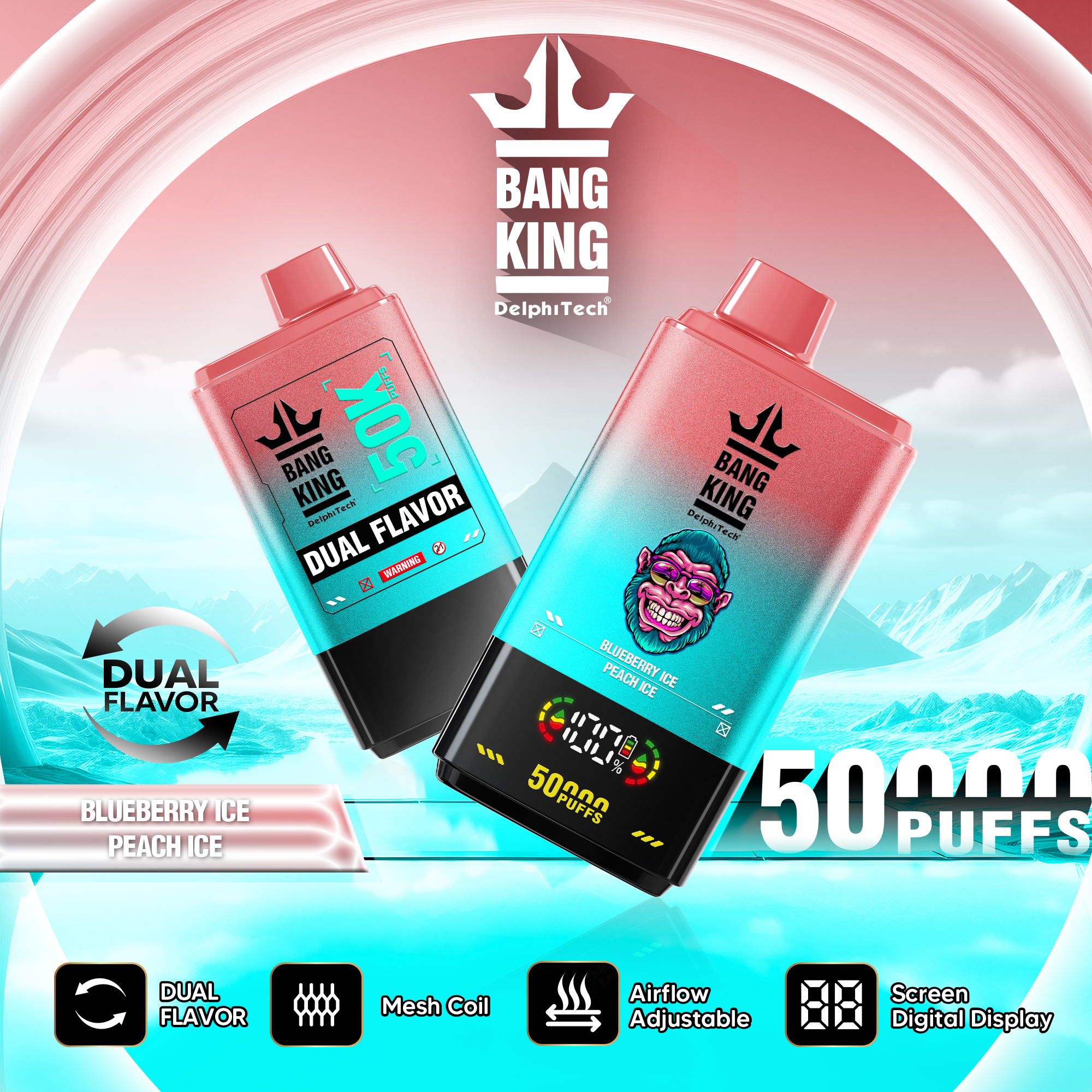 Bang King 50000 Puffs Disposable Vape – Dual Flavor, Adjustable Airflow | Duty-free EU Shipping & COD