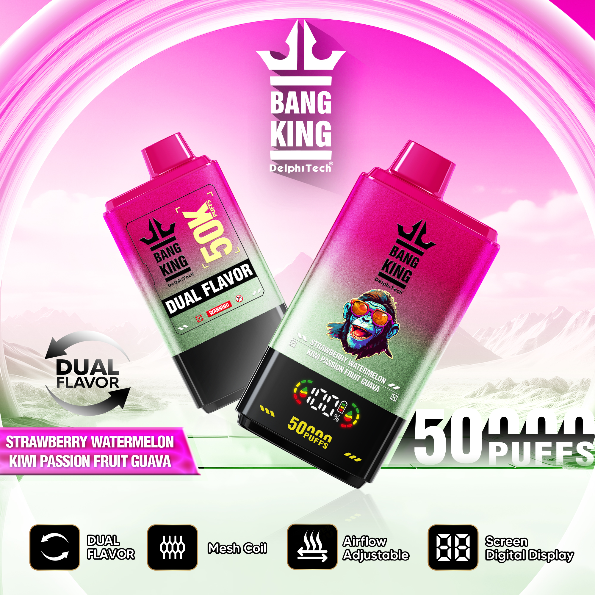 Bang King 50000 Puffs Disposable Vape – Dual Flavor, Adjustable Airflow | Duty-free EU Shipping & COD