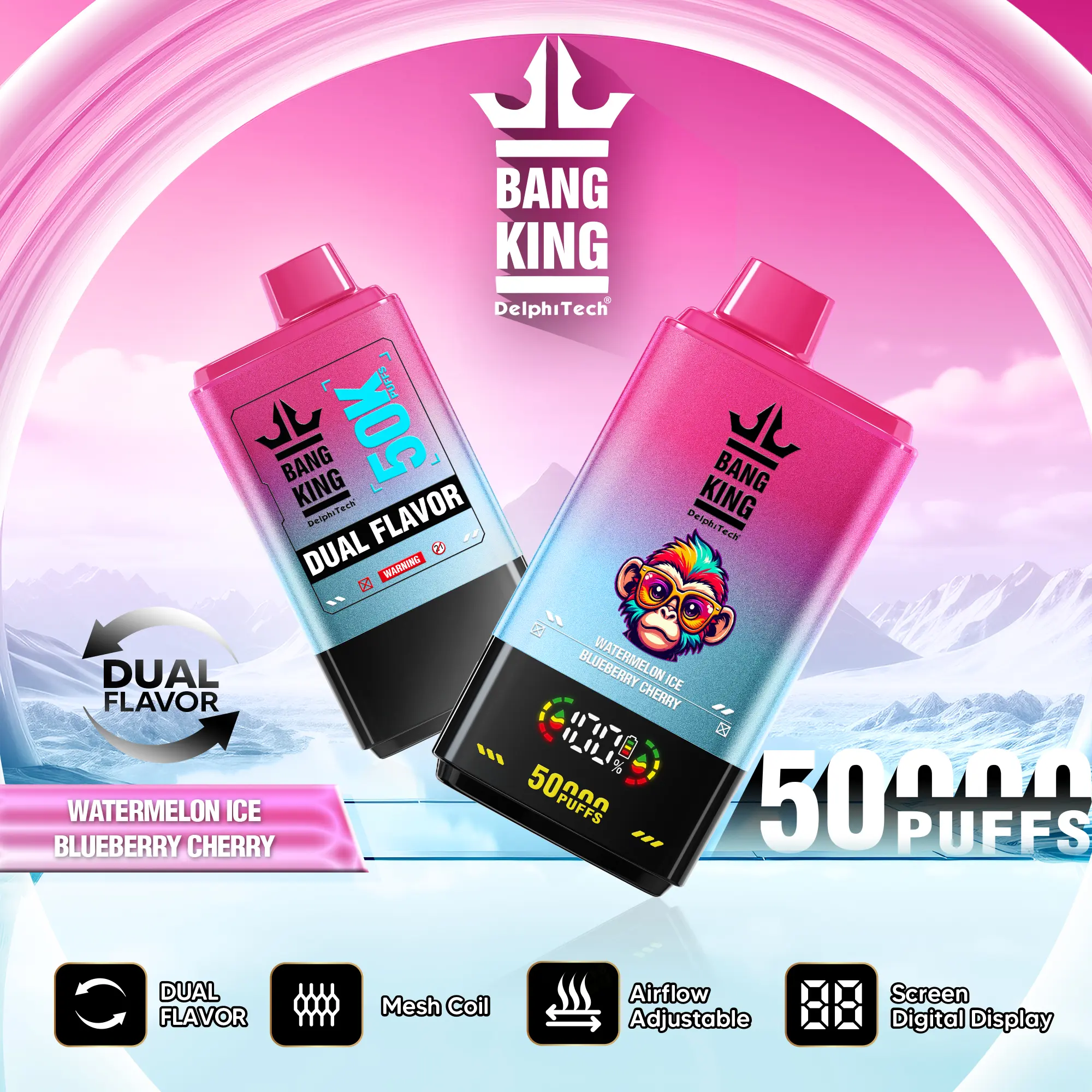 Bang King 50000 Puffs Disposable Vape – Dual Flavor, Adjustable Airflow | Duty-free EU Shipping & COD