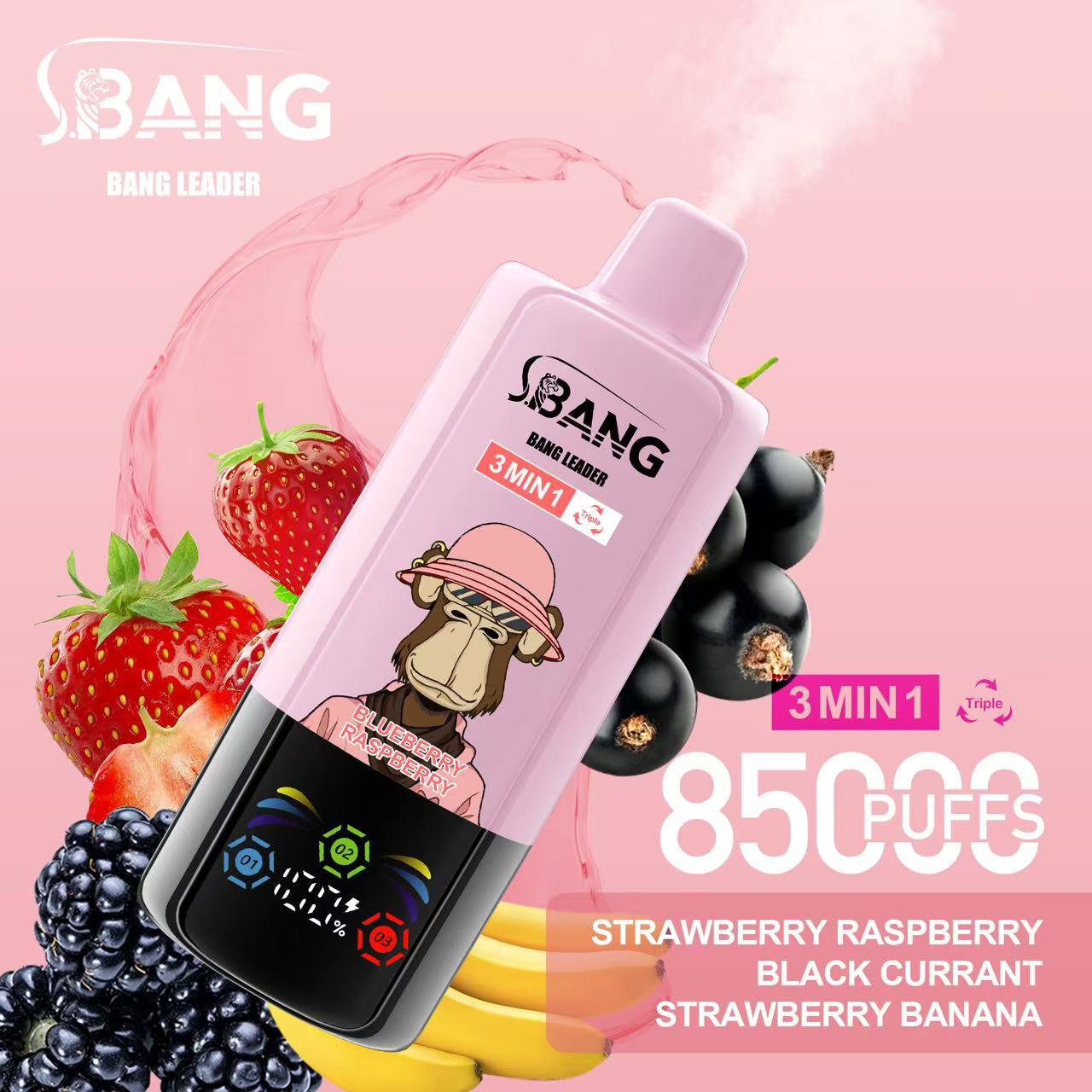 Bang Leader 85000 Puffs 3 in 1 Vape – Triple Flavors in Every Hit | Smart Screen, Mesh Coil, Type-C Rechargeable