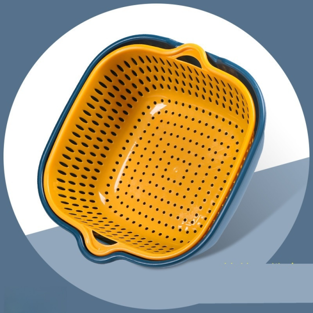 Küchenkorb aus Kunststoff, zweilagig, mit Abflusswanne und Sieb