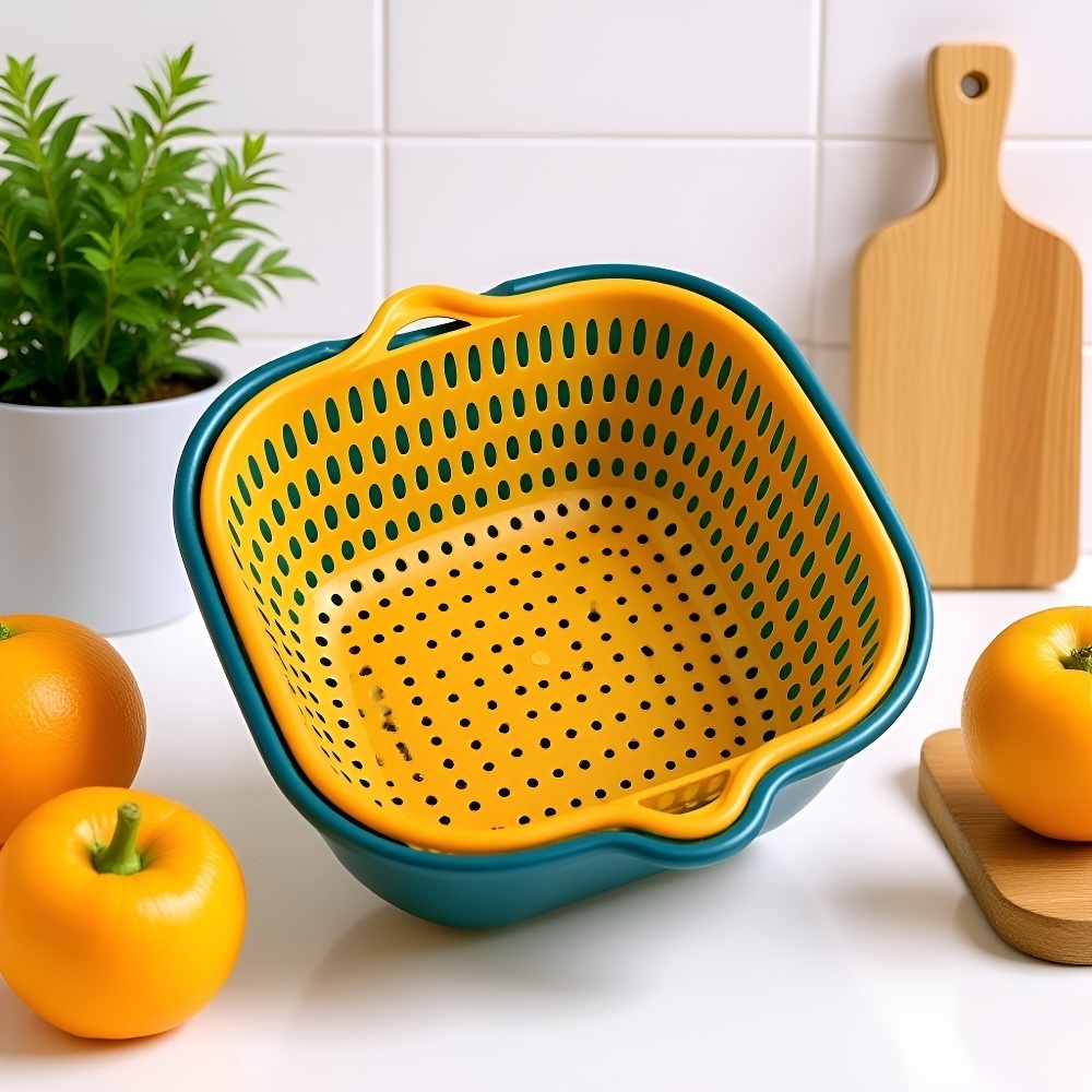 Küchenkorb aus Kunststoff, zweilagig, mit Abflusswanne und Sieb