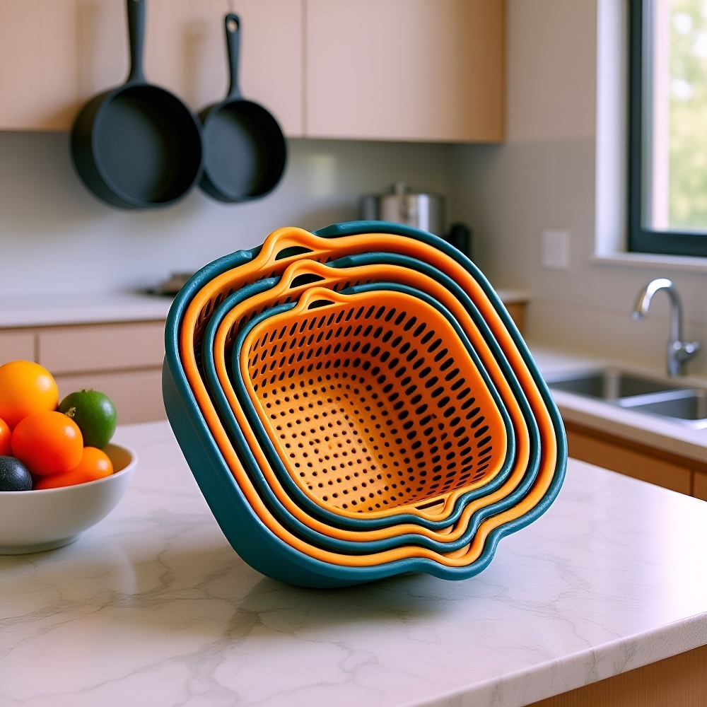 Küchenkorb aus Kunststoff, zweilagig, mit Abflusswanne und Sieb