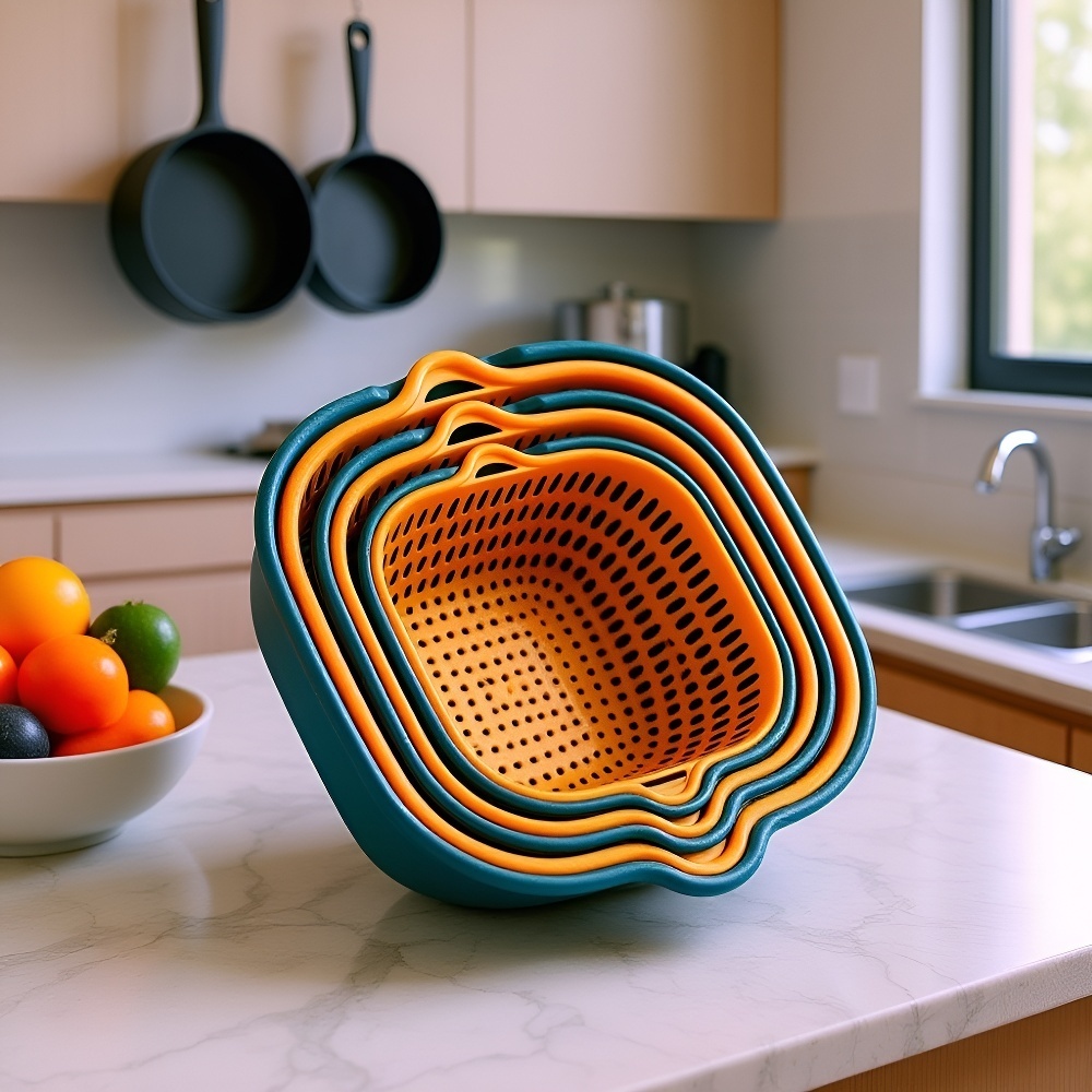 Küchenkorb aus Kunststoff, zweilagig, mit Abflusswanne und Sieb