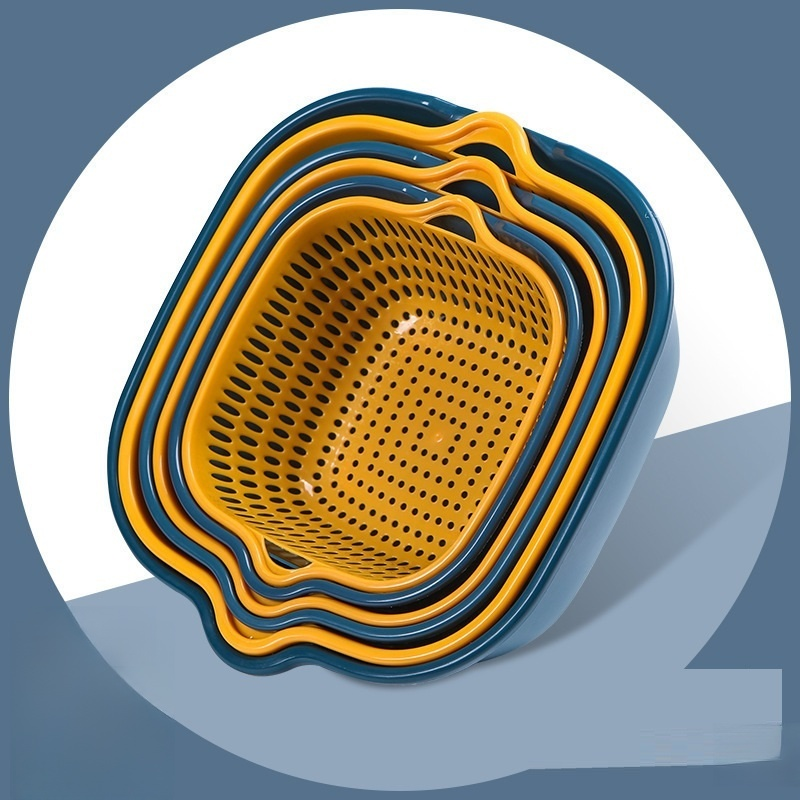 Küchenkorb aus Kunststoff, zweilagig, mit Abflusswanne und Sieb