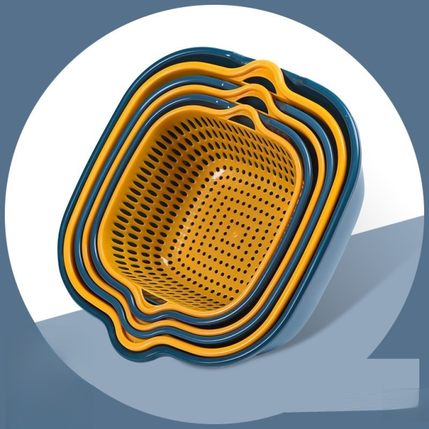 Küchenkorb aus Kunststoff, zweilagig, mit Abflusswanne und Sieb