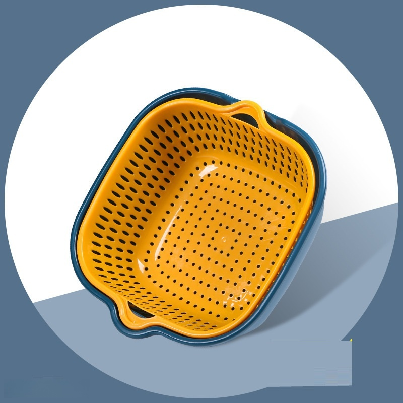 Küchenkorb aus Kunststoff, zweilagig, mit Abflusswanne und Sieb