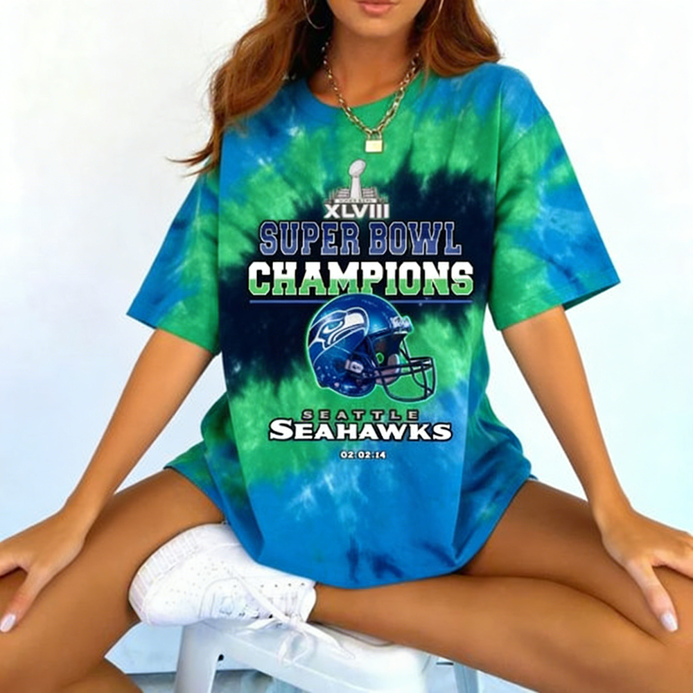 Seattle Seahawks Football Champion Fan Unisex Football Gradient Tie-Dye Print Tee