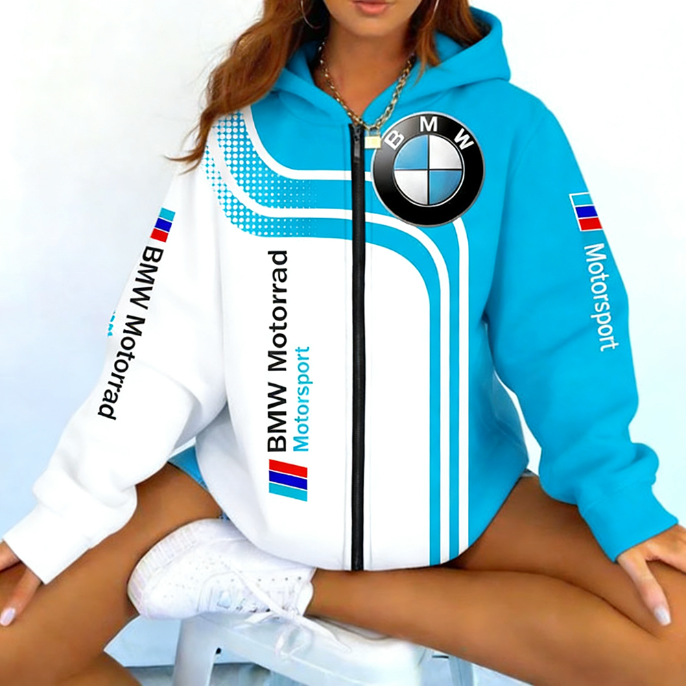 Oversized BWM Racing Print Long-Sleeve Hoodie