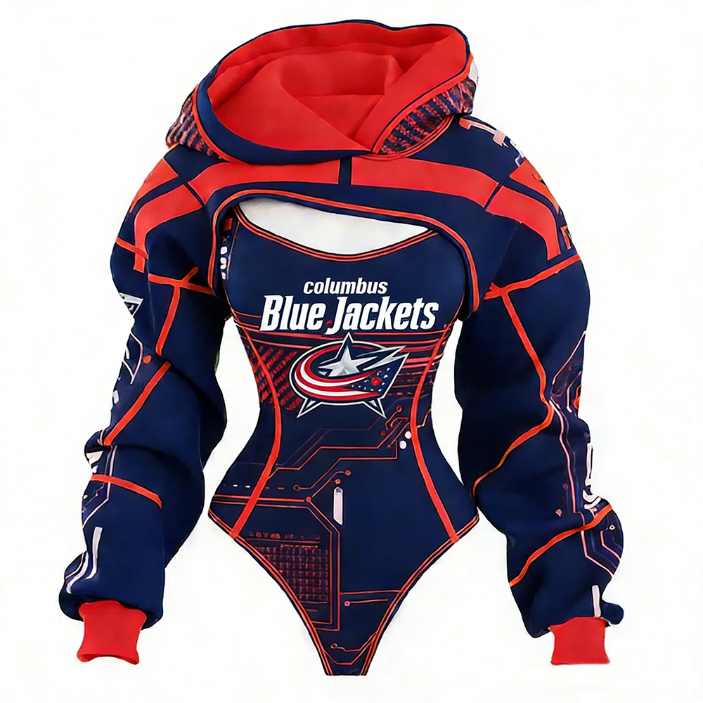 Women's Columbus Blue Team Hockey Shrug Hoodie & Bodysuit Two-Piece Set