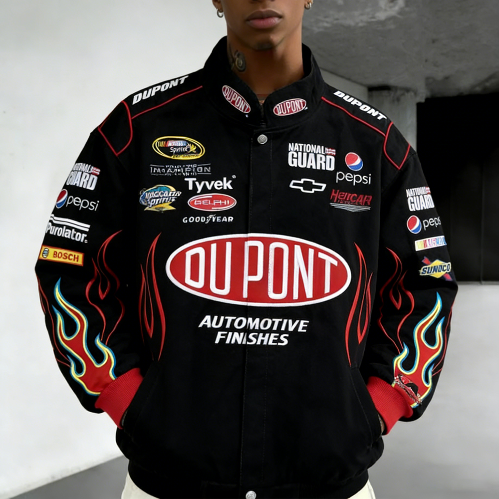 Men's Vintage DuPont Nascar Racing Jacke Black Racing Jacket