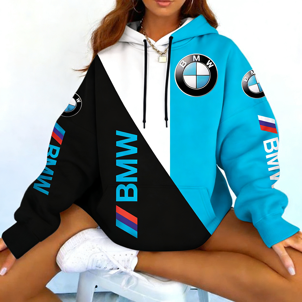 Oversized BWM Racing Print Long-Sleeve Hoodie