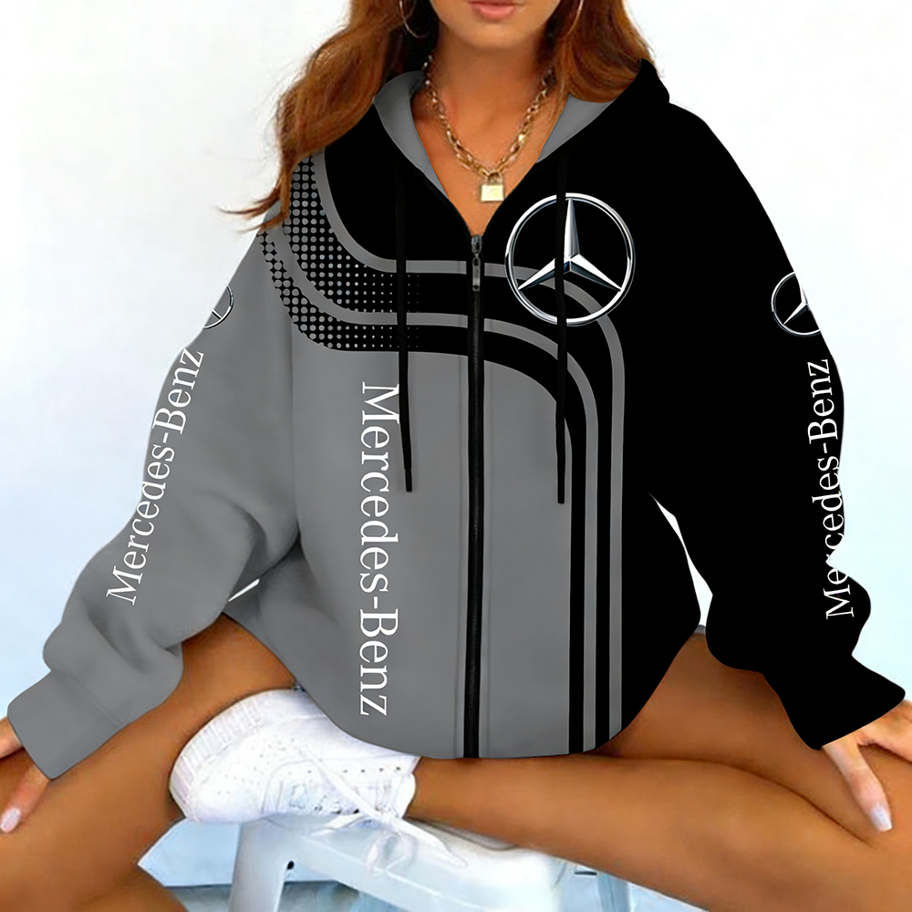 Oversized BWM Racing Print Long-Sleeve Hoodie