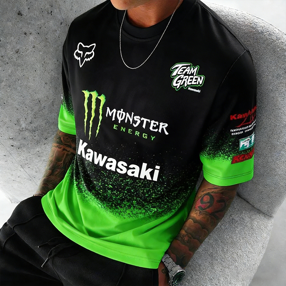 Men's Retro Racing Cars Kawasaki Racing Team 3D T-Shirt