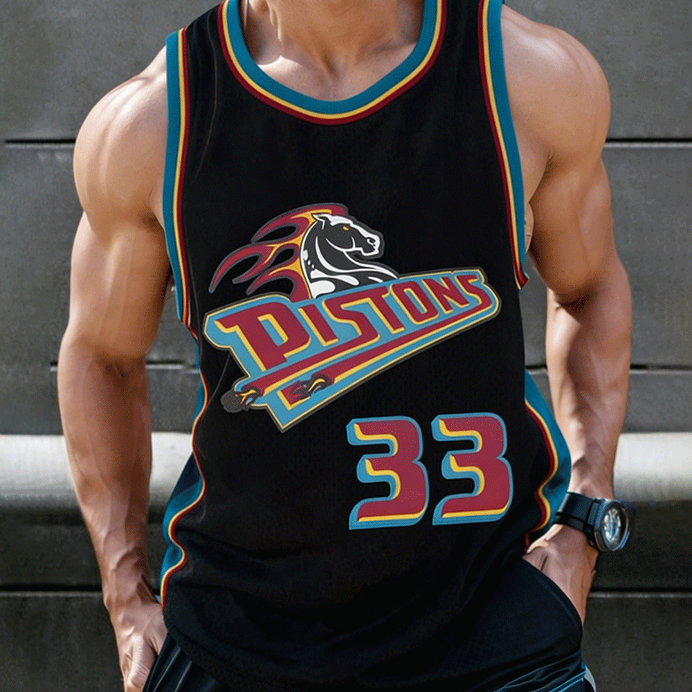 Men's Vintage Starter Detroit Pistons Team NBA Jersey Charles Barkley Basketball Tank Top 