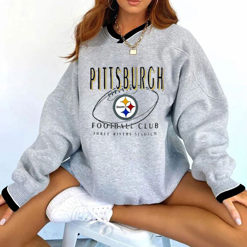 Vintage Pittsburgh Steelers Football Print V-neck Long-Sleeve Sweatshirt