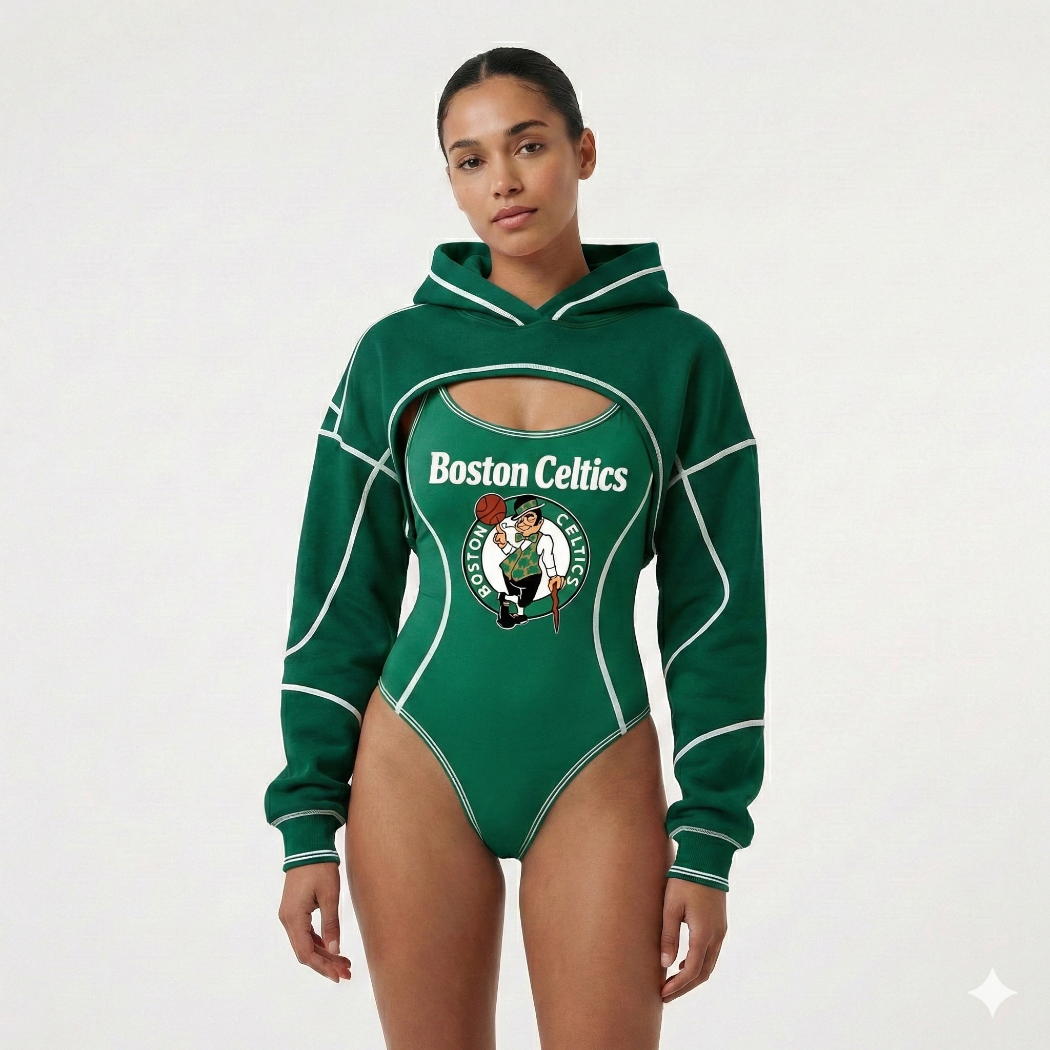 Women's Boston Celtics Basketball Team Digital Print Irregular Cut Suit