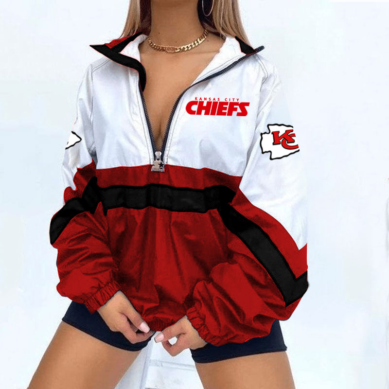 Kansas City Chiefs Football Print Zipper Long-Sleeve Sweatshirt