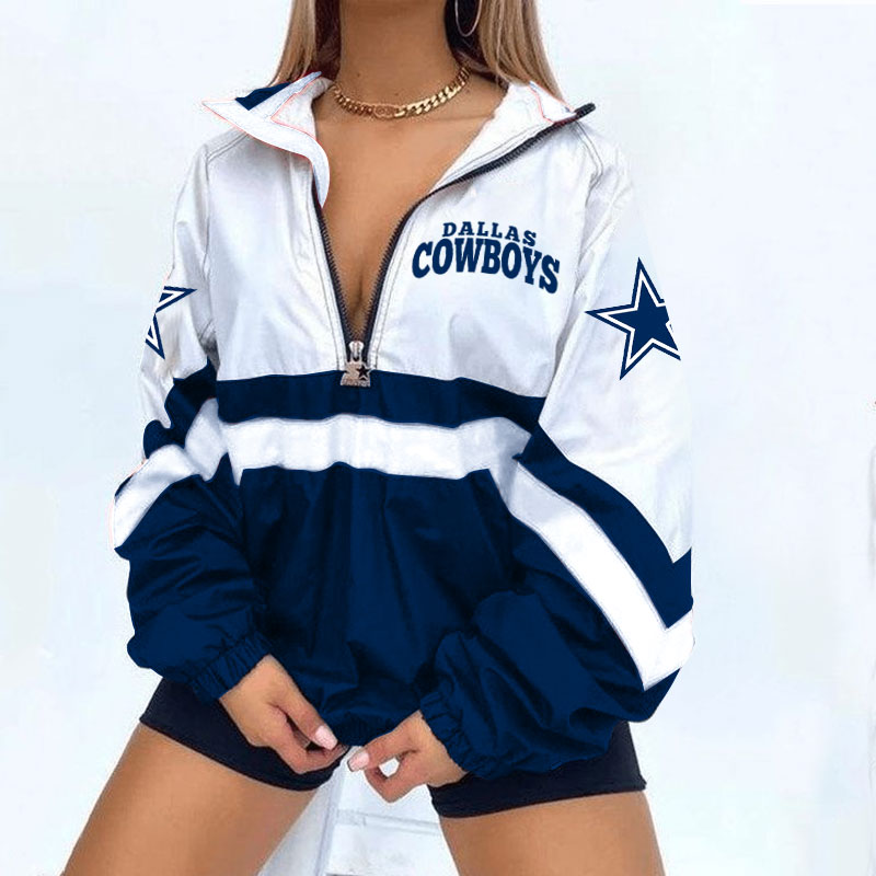 Dallas Cowboys Football Print Zipper Long-Sleeve Sweatshirt